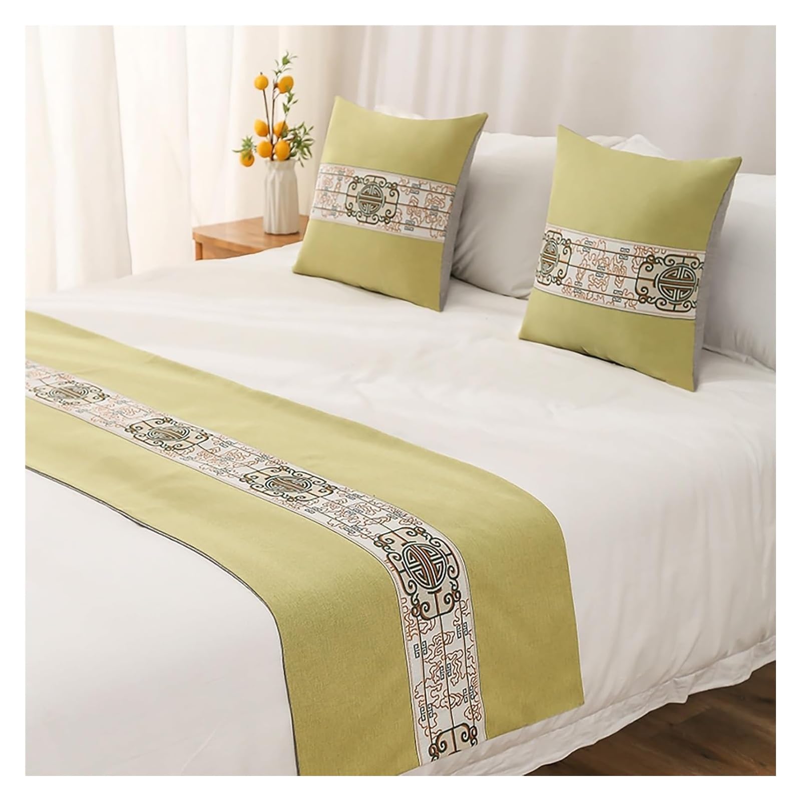 JFGCTYHXY Bed linen throws, Embroidery King Bed Scarf Runner Bedding Scarves Cover For Home Hotel Guesthouse(Grün,48 * 240cm for 180cm Bed)