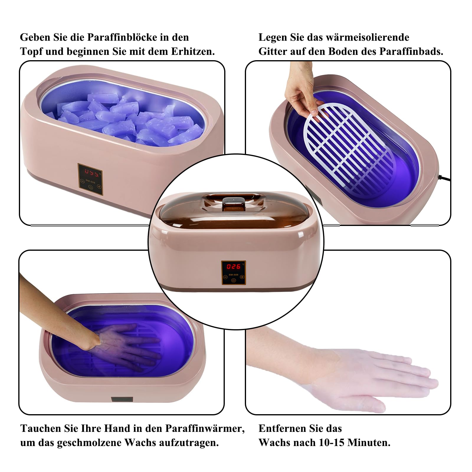 Bain de paraffine 4 litres multifonctionnel mains et pieds avec cire et technologie LED
