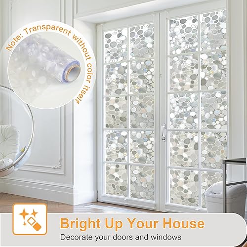 Miniatura 2 de SUNDEF FILM Película de privacidad para ventana, película de vidrieras, calcomanías decorativas 3D con diseño de arco iris de guijarro para ventana,