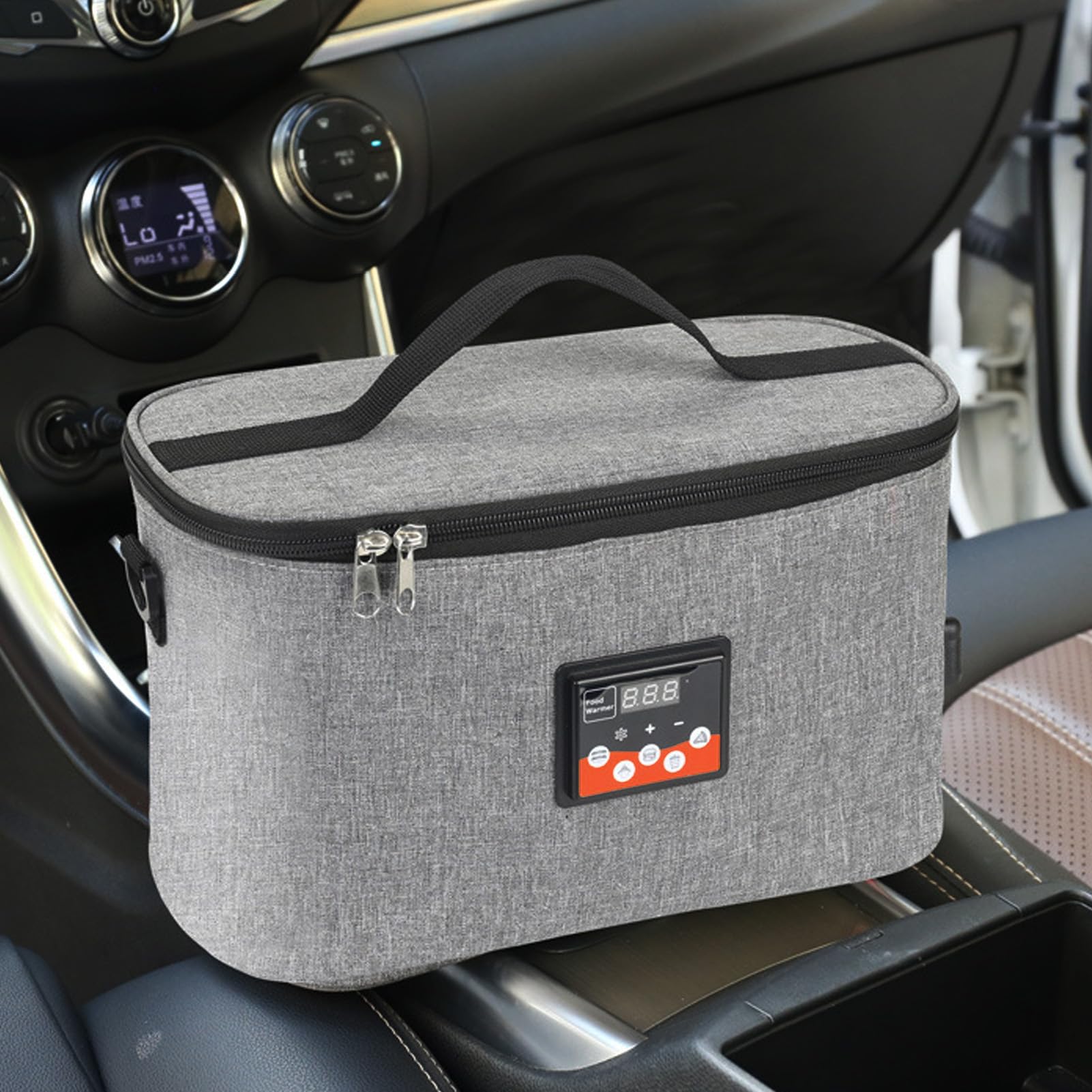 Luqeeg Borsa Termica per Auto, Scaldavivande Elettrico, Forno Portatile con Display a Temperatura Regolabile 30w 8l 12v per Cucinare e Riscaldare Gli Alimenti in Auto (GREY)