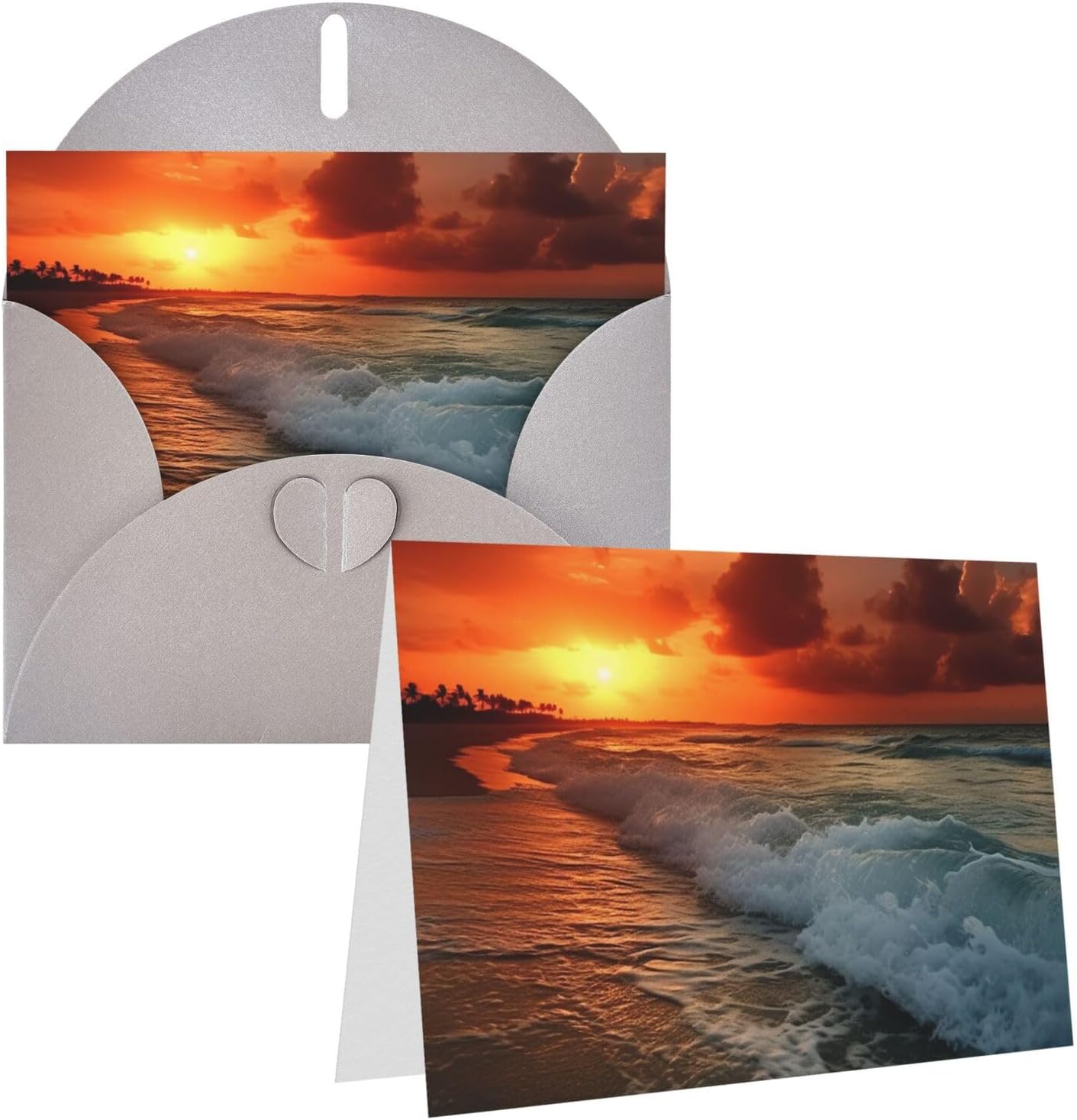Blank Greetings Card 4'' X 6'' With Envelopes, The Beach Sunset Thank You Cards Note Cards Gray All Occasion Cards For Christmas Holidays Birthday Graduation Anniversaries