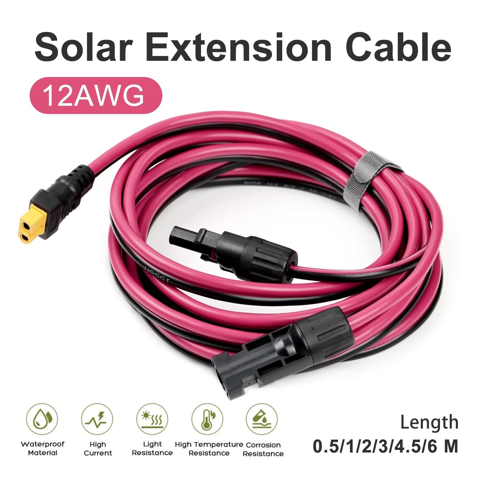 XT60 złącze żeńskie do panelu słonecznego, kabel zasilający 12AWG, kabel do ładowania ogniw fotowoltaicznych, akcesoria do układu słonecznego (kabel 2 m)
