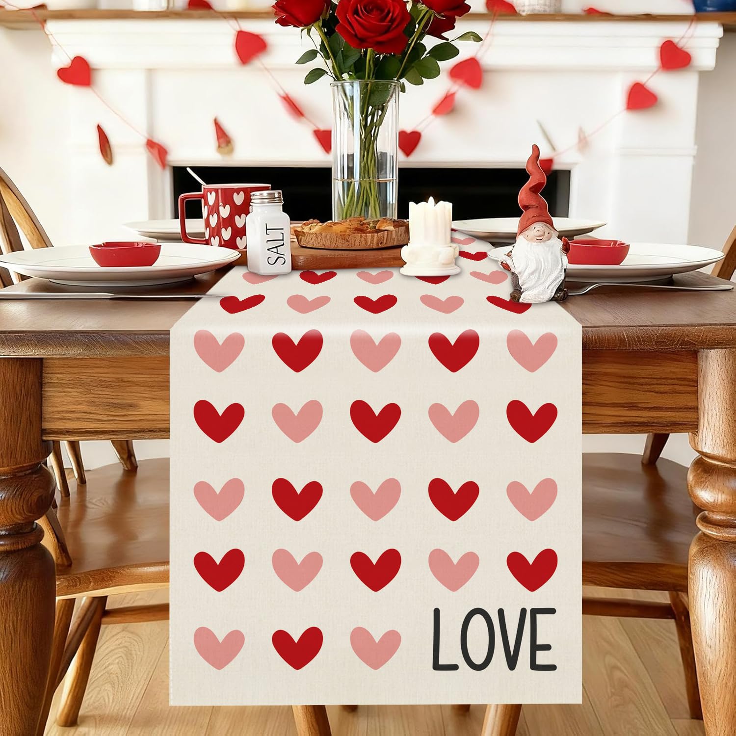 Valentines Day Table Runner Love Hearts Valentines Decorations Home Kitchen Dining Room Wedding Anniversary Holiday Table Decor 13 x 72 Inch