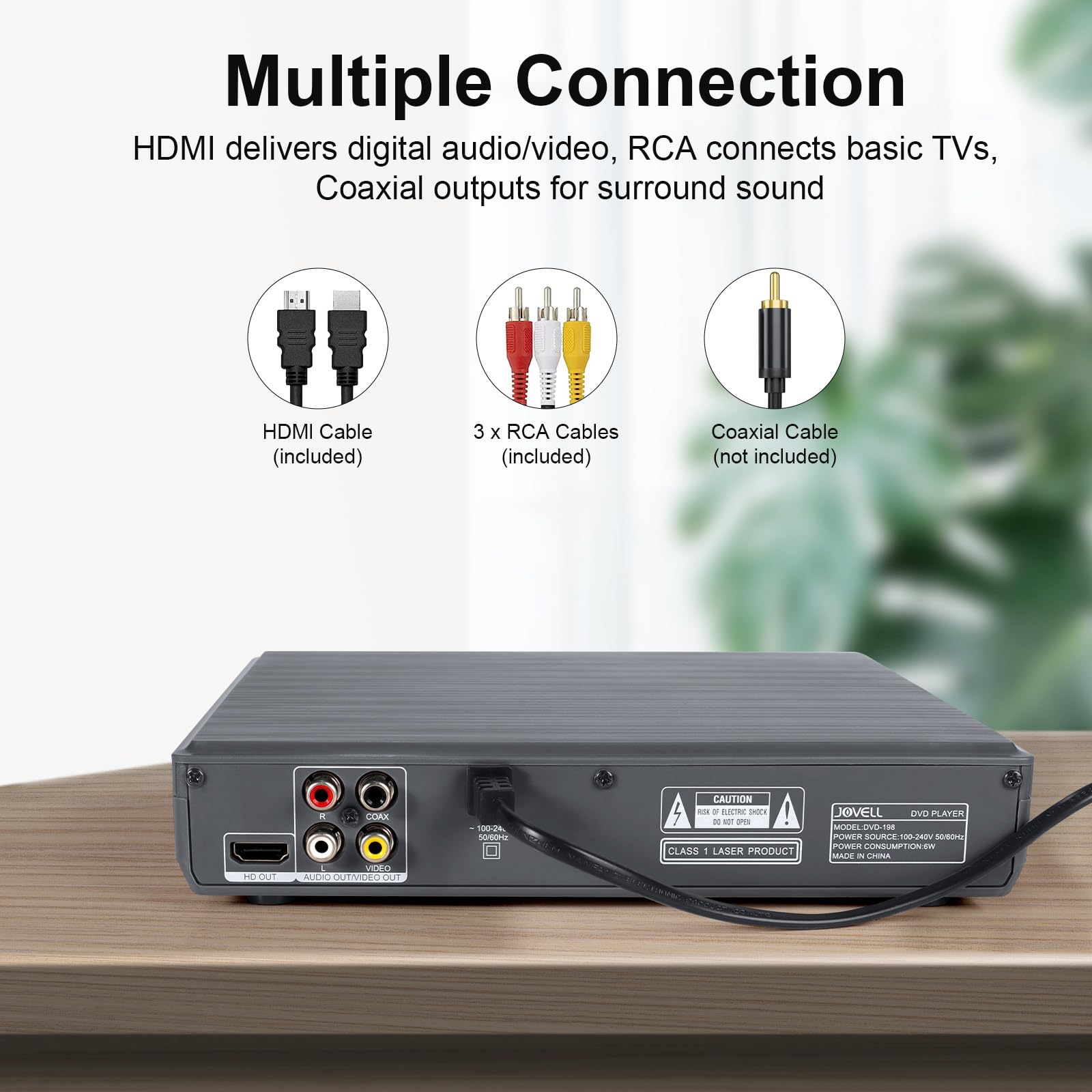 Reproductor DVD Multizona para TV | Reproductor DVD Compacto para Hogar con Salida Coaxial, HDMI y RCA | Lector DVDs/CD con Entrada USB para Todas Las Regiones y Multiformato (Gris, No BLU-Ray)