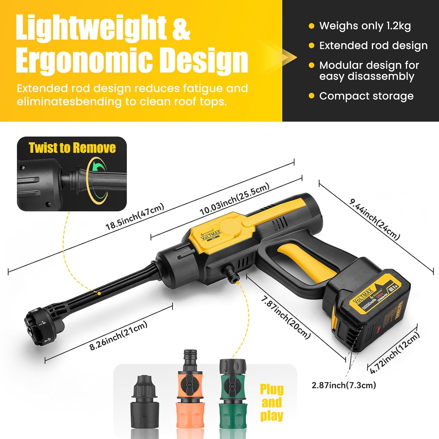 Cordless Pressure Washer Battery Powered, 990PSI Cordless Power Washer with Brushless Motor, 5.0Ah Battery,6-in-1 Nozzle, 10 Power Level; Handheld Portable Pressure Washer Cordless - Image 6
