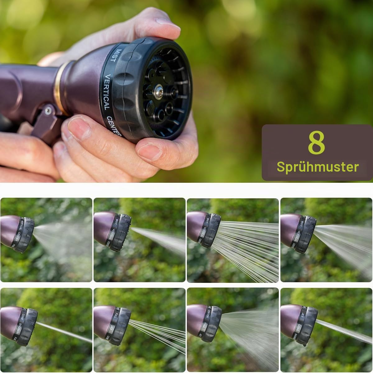 FANHAO Gartenschlauch Spritze,Gartenbrause 100% Metall mit 8 einstellbaren Sprühbildern,Hochdruck Schlauchdüse-Bronze