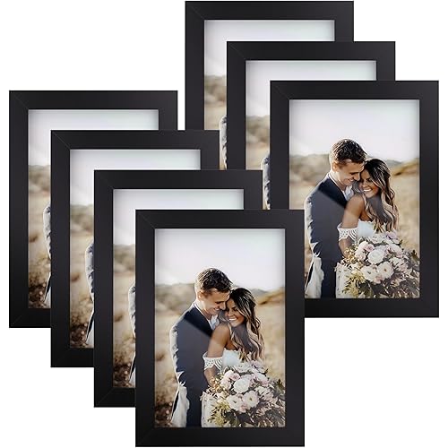 4x6 Picture Frame Set of 7, Wood Photo Frames for 4x6 Pictures Wall Gallery Black 4x6 Frames Tabletop or Wall Mount Display for Prints, Photos, Paintings, Landscape and Kids Artwork (Black)
