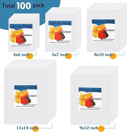 Miniatura 3 de Paquete de 100 paneles de lienzo de pintura a granel, paquete múltiple de 4 x 6, 5 x 7, 8 x 10, 9 x 12, 11 x 14 pulgadas, paquete de lienzos