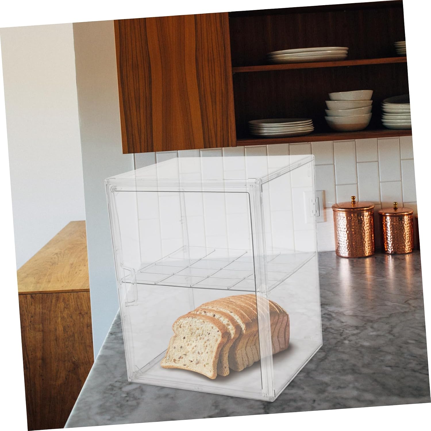 MAGICLULU Clear Double Layer Bread Box for Kitchen Countertop Airtight Storage Container for Bread Food and Snacks Versatile Organizer for Home and Bakery Use