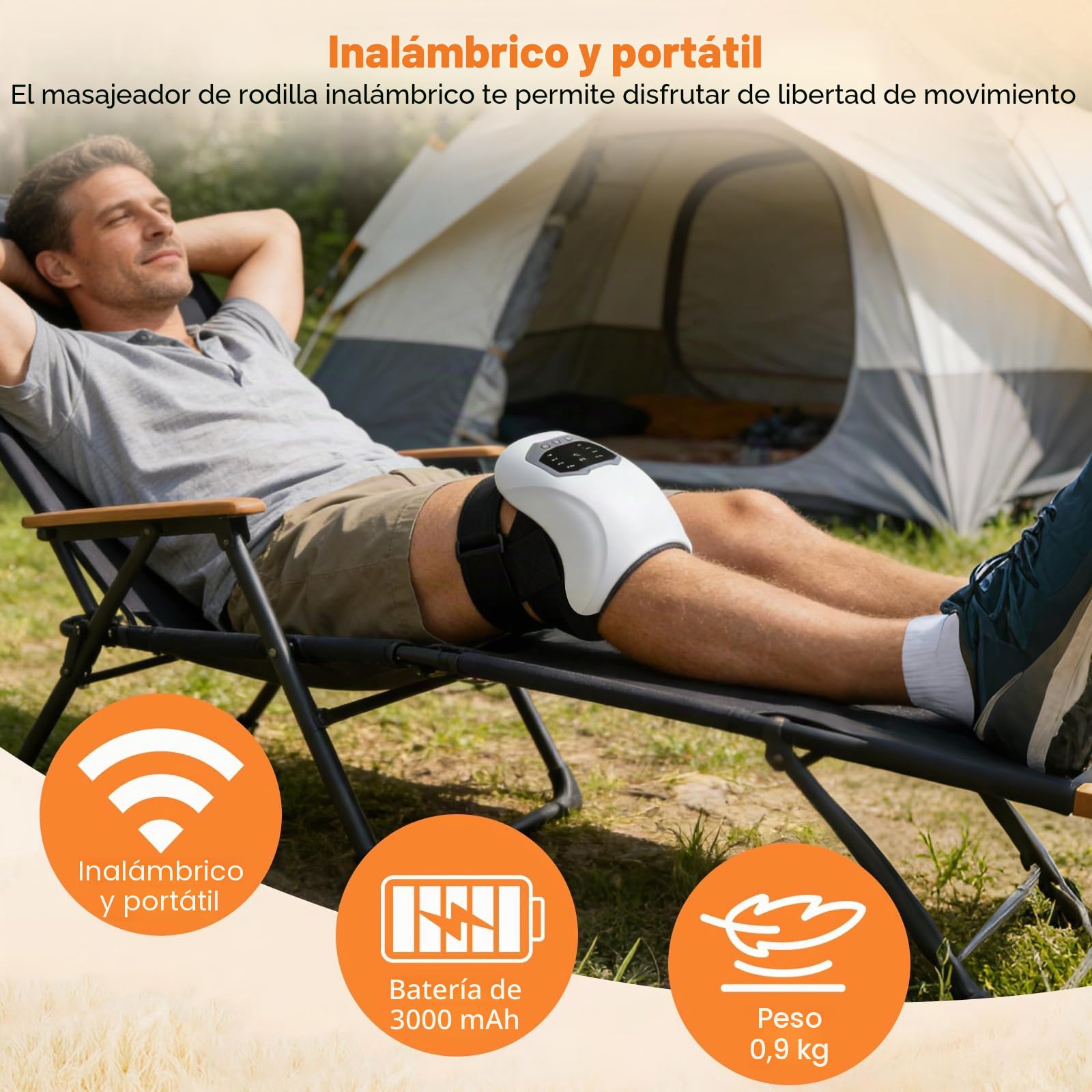 Masajeador inalámbrico de rodilla con masaje térmico y vibración, 3 modos de vibración, rodillera calentada con control de pantalla táctil para aliviar el dolor articular