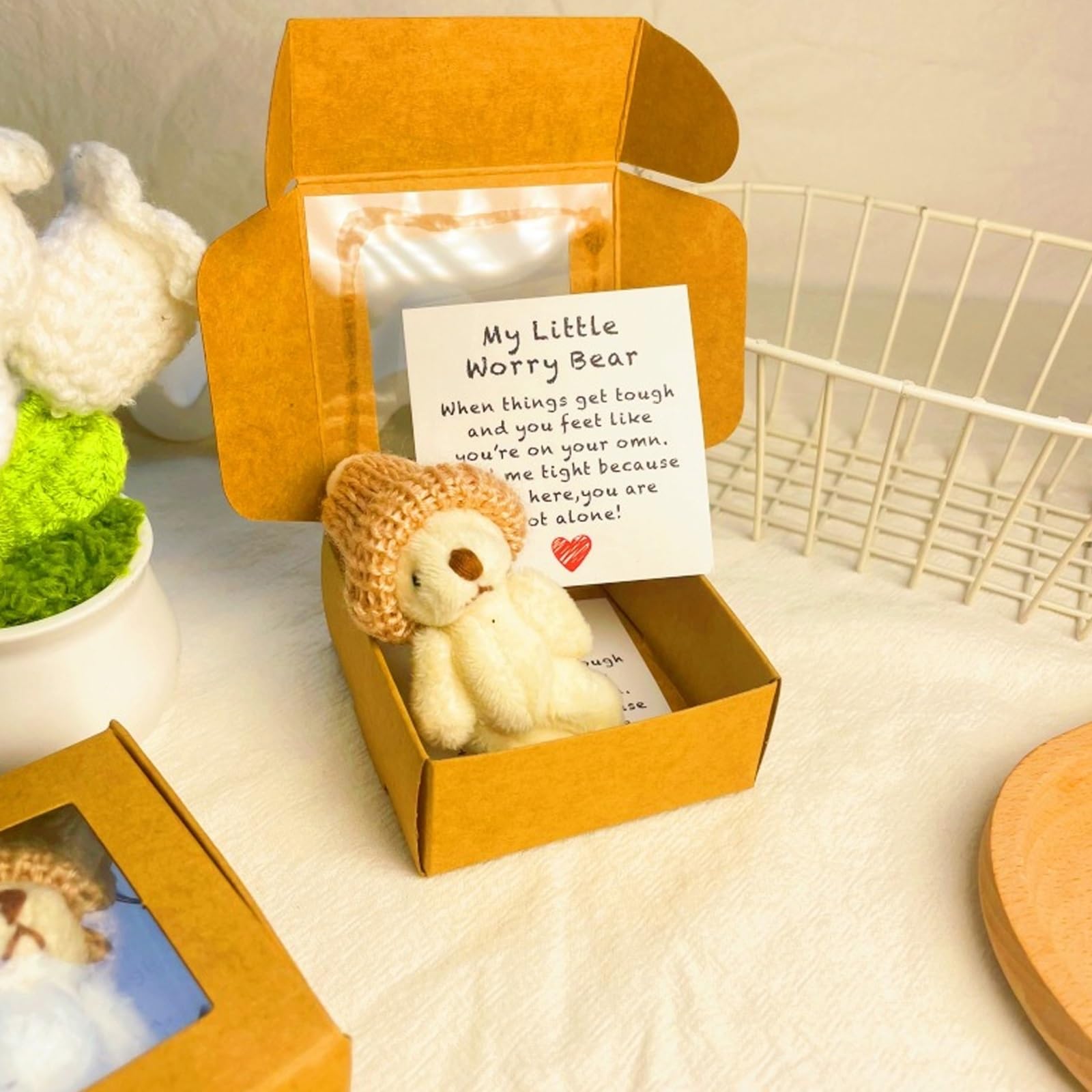 Handmade Mini Plush Teddy Bear in Box, Little Bear in A Box, My Little Worry Bears, Mini Pocket Bears Hug Plush with Emotional Uplifting Support Card, Soft Handmade Teddy Keepsake for Lovers(4pcs)