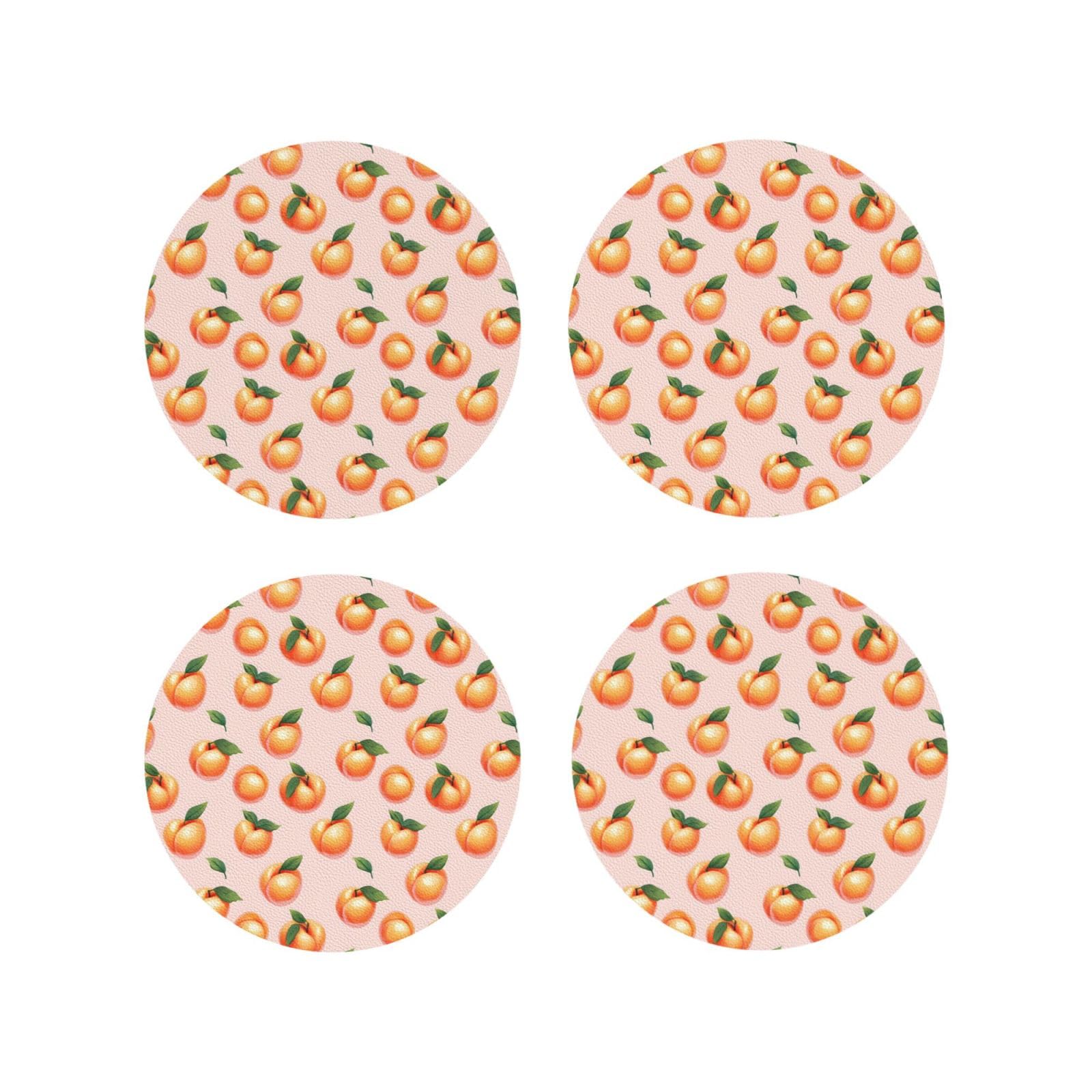 Smazdfxx Women's As Pic Leather Coasters Set Of 4 - Bright Peach Print Lightweight Drink Coasters For Desk