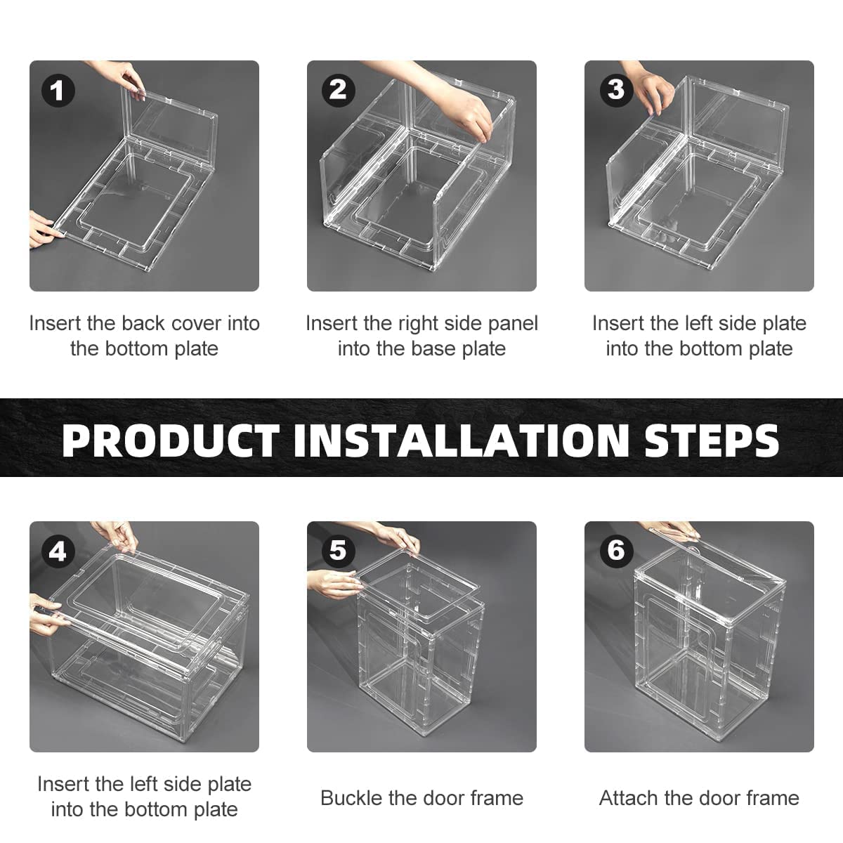 Schuhkarton, 3/4er-Set, stapelbarer Kunststoff-Schuhkarton mit transparenter Tür, als Schuh-Aufbewahrungsbox und durchsichtiger Schuhbox, für Sneaker, einfache Montage (transparent, 4er-Pack)