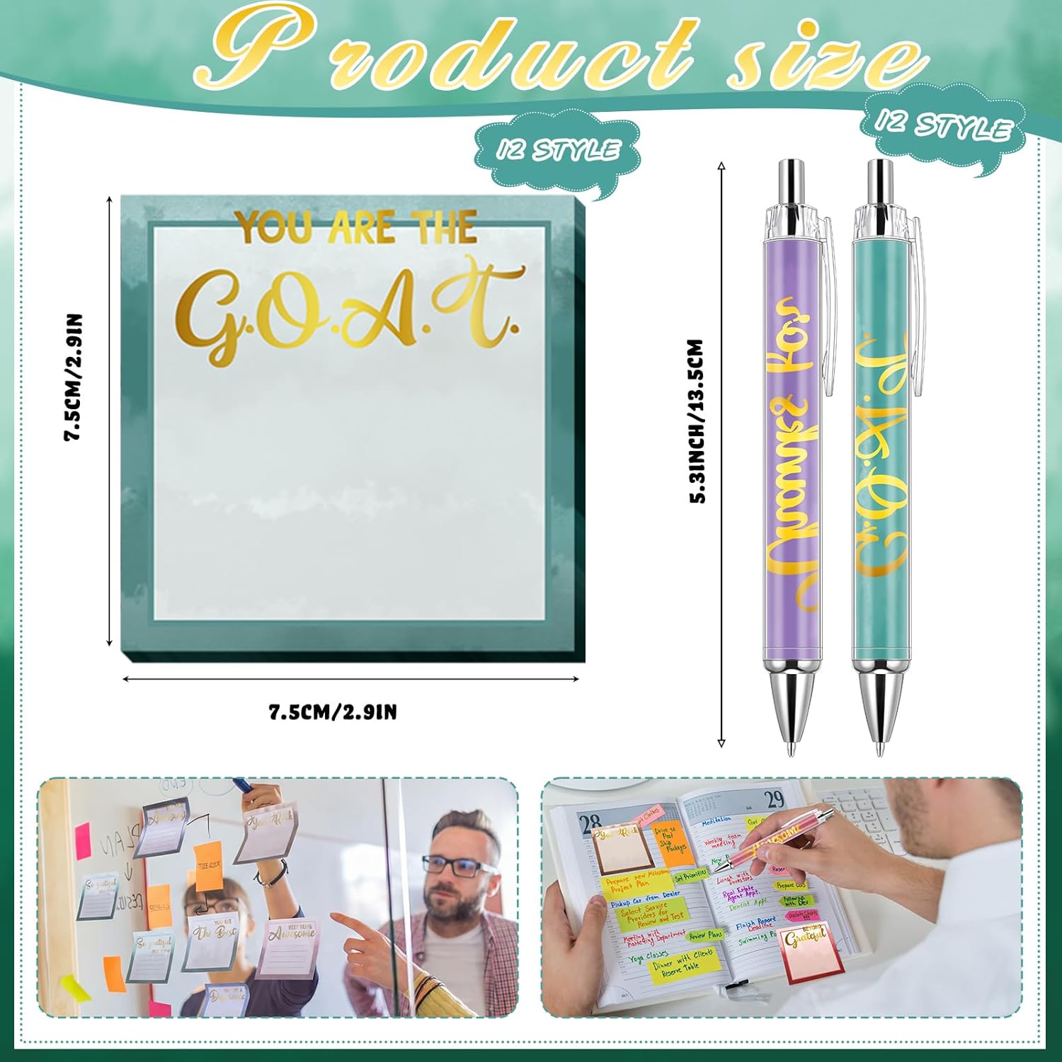 Handepo 48 Pcs Appreciation Inspirational Sticky Notes and Pens Bulk Funny Cute Motivational to Do List Note Pads Supplies Writing Party Favor Set for Ot Month Coworkers Office Gifts