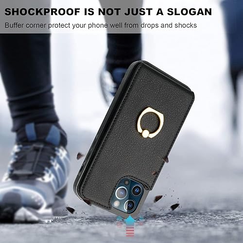 Miniatura 7 de Folosu Funda compatible con iPhone 1212 Pro con tarjeterotarjetero, rotación de 360, soporte de anillo de dedo con función atril, bloqueo RFID, piel