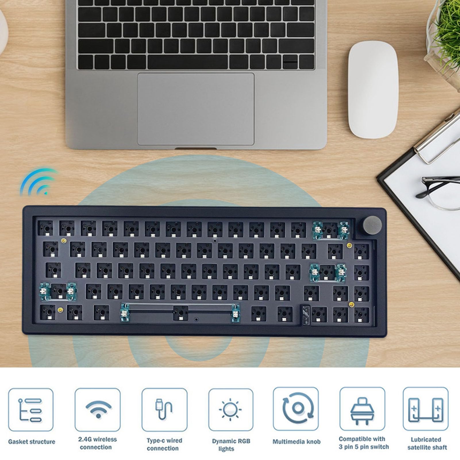 Tastiere meccaniche senza fili, tastiera senza fili per desktop portatile | tastiera meccanica RGB senza fili Abs Gmk67, tastiera da meccanica senza fili regolabile per ufficio e casa