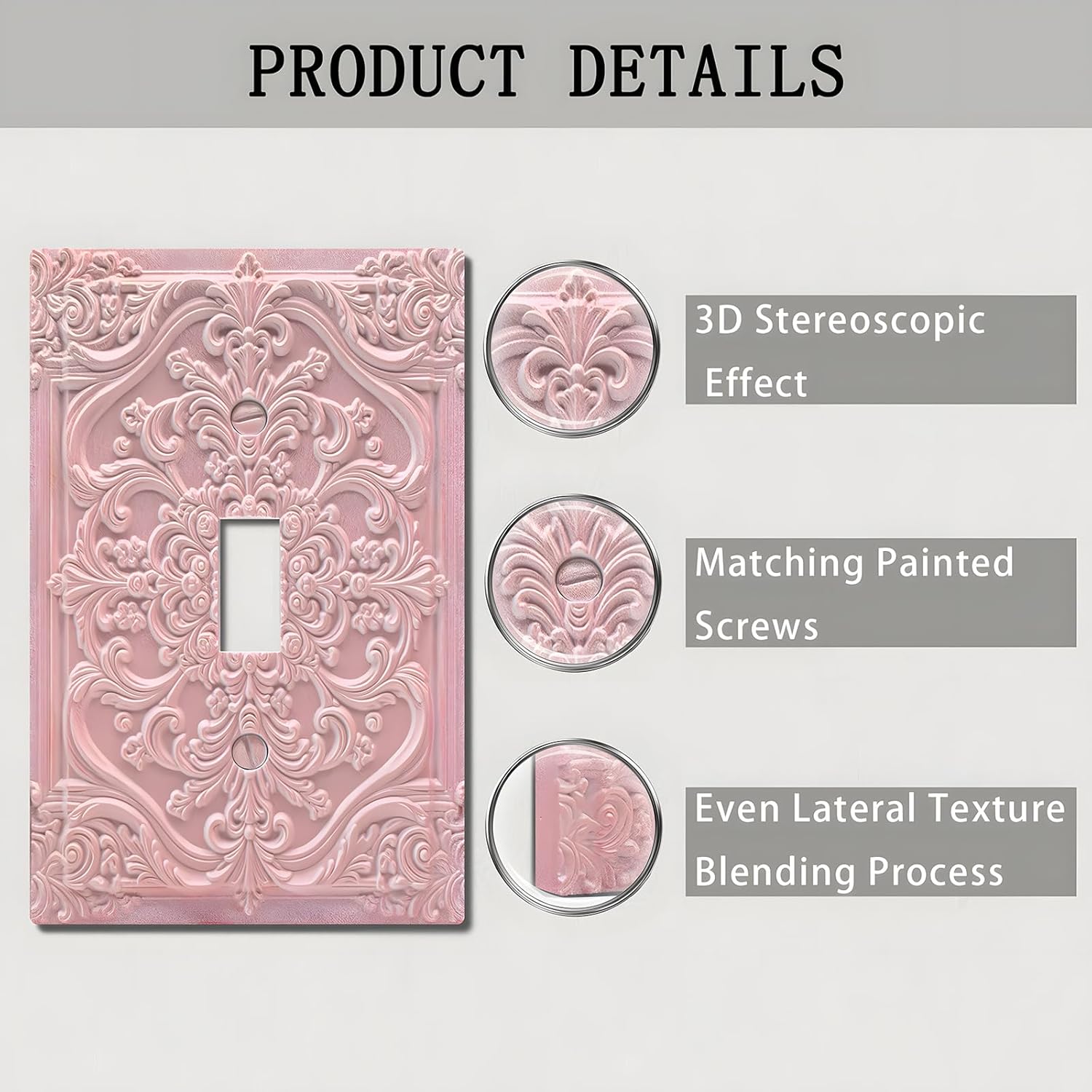 Decorative Light Switch Plate Covers Pink 3D Floral Embossed 1 Gang Light Switch Cover Plate Single Toggle Wall Plate Outlet Covers Faceplate for Bedroom Home Decor