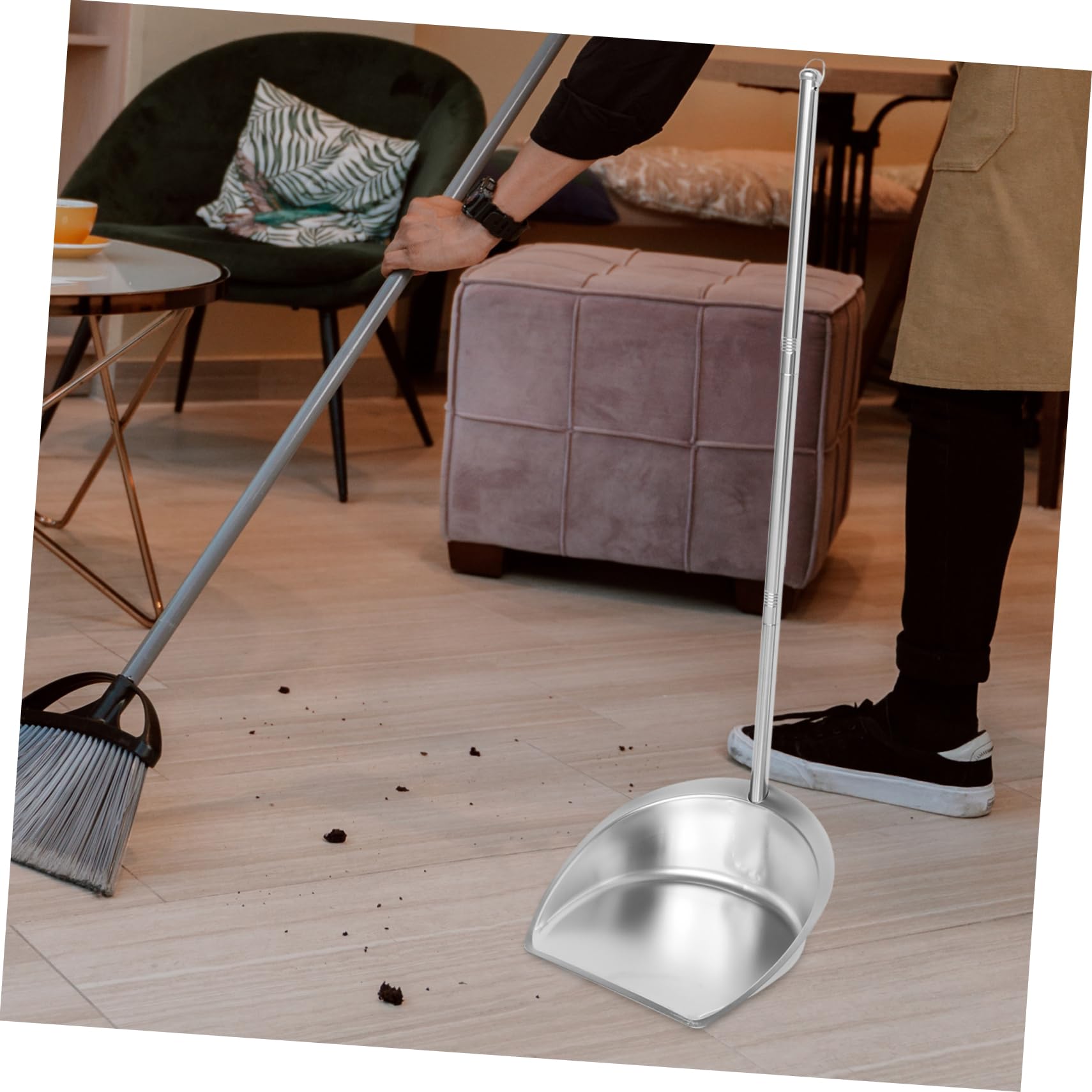 Recogedor de Basura de Acero Inoxidable con Mango Largo | Plata, Apertura Amplia y Diseño Vertical, Ligero Gran Capacidad para Casa y Cocina