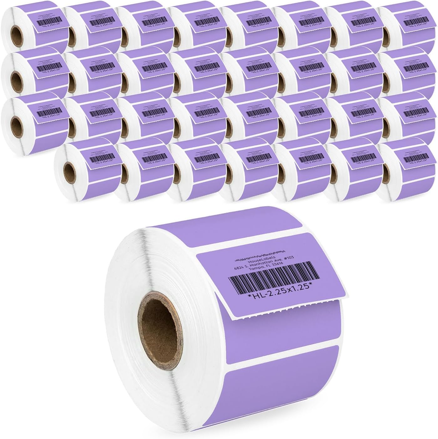 HOUSELABELS 2.25" x 1.25" Lavender Address Labels on 1" Core Compatible with Zebra and Rollo Printers, 32 Rolls / 1,000 Labels per Roll