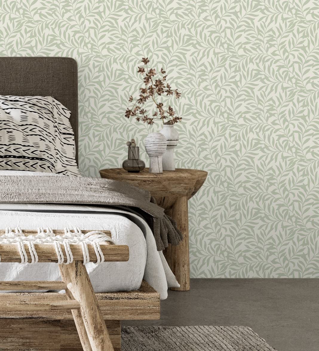 GAULAN 681206 - Papel pintado vinílico ecológico de hojas efecto nacarado color verde para pared salón cocina baño dormitorio comedor - Rollo de 10 m x 0,53 m