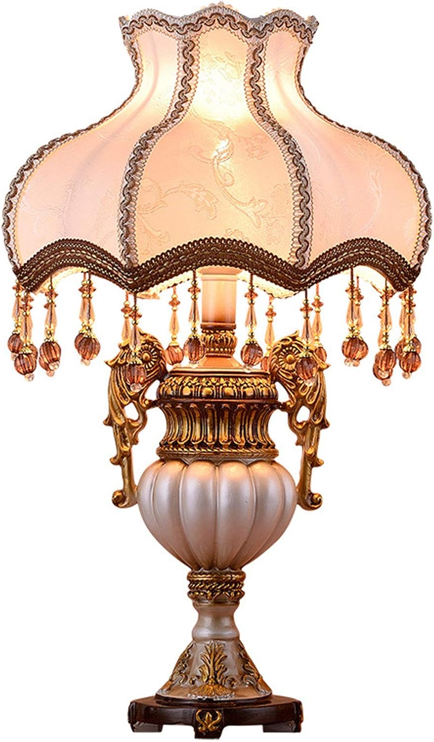 European Style Table Lamp,Retro Fabric Bedside Light,Bedside Reading Nighting Light Living Room Decorative Lighting for Family Bedroom Nightstand