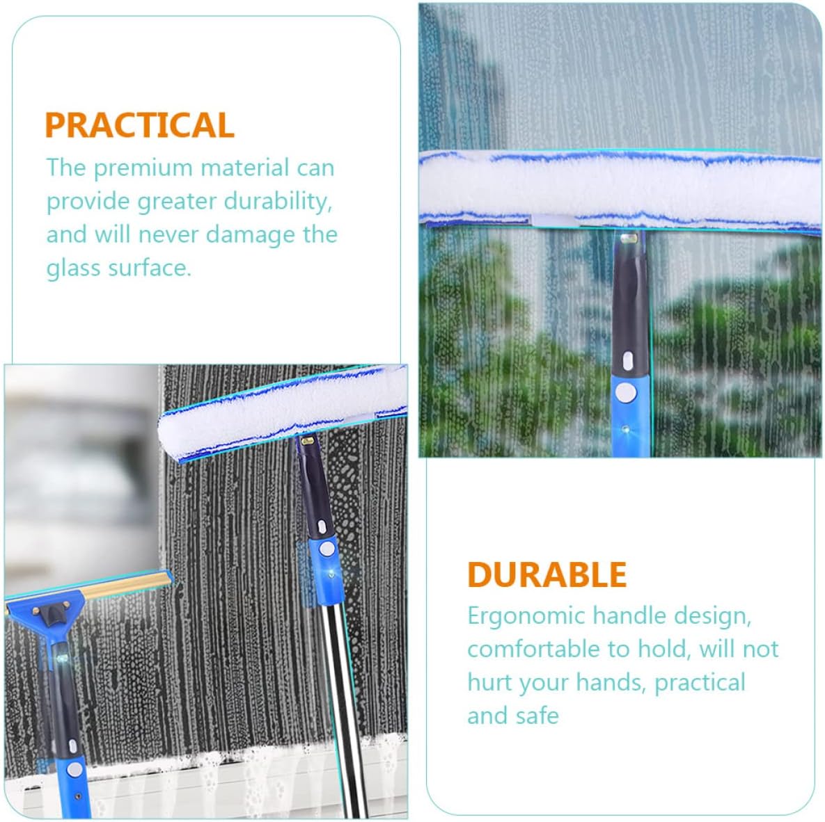 1 Set Extendable Squeegee Window Cleaner with Scrubber for Car Shower Grip Handle Lightweight Durable for Home and Auto Cleaning