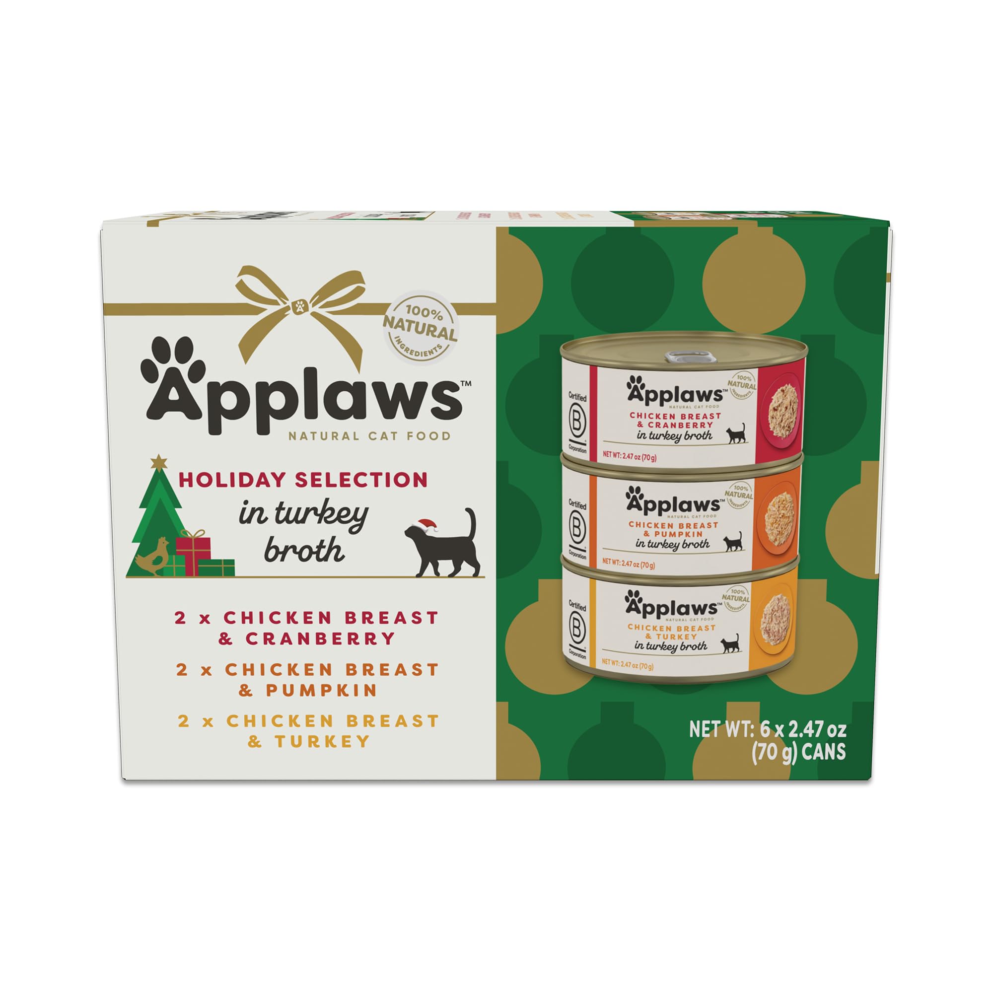 Applaws Natural Wet Canned Cat Food, Limited and Natural Ingredients, High Protein with No Artificial Additives, Holiday Edition Cat Food Variety Pack