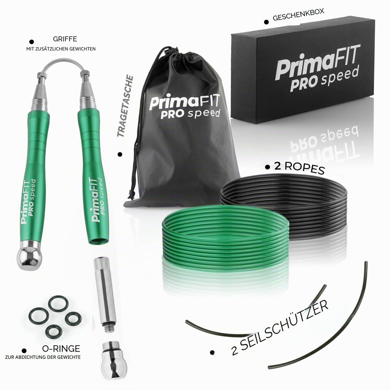 PrimaFIT Springseil Erwachsene Fitness Pro Speed Jump Rope 3m Seilspringen Verstellbar Mit Gewichten, 2 Kugellager & Anti-Rutsch Griffe, Profi Skipping Für Boxen, MMA, Crossfit, Extra Stahlseil,Tasche