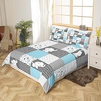 Vista 2 de Lindo juego de ropa de cama de elefante tamaño individual para habitación de niños y niños, juego de funda de edredón de animales kawaii, funda