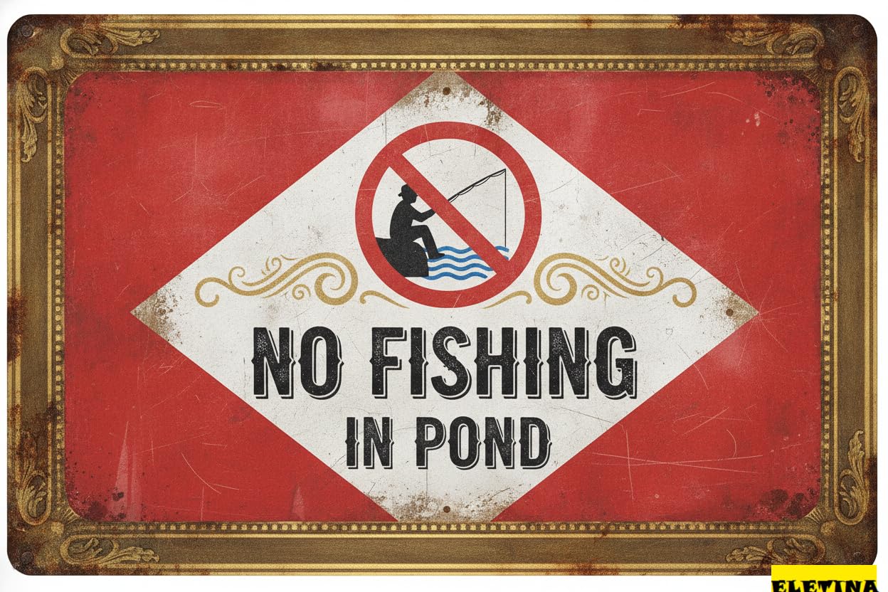 No Fishing In Pond Aluminum Warning Tin Sign UV Protected Waterproof Fade Resistant Home Gate Garden Office 8x12in