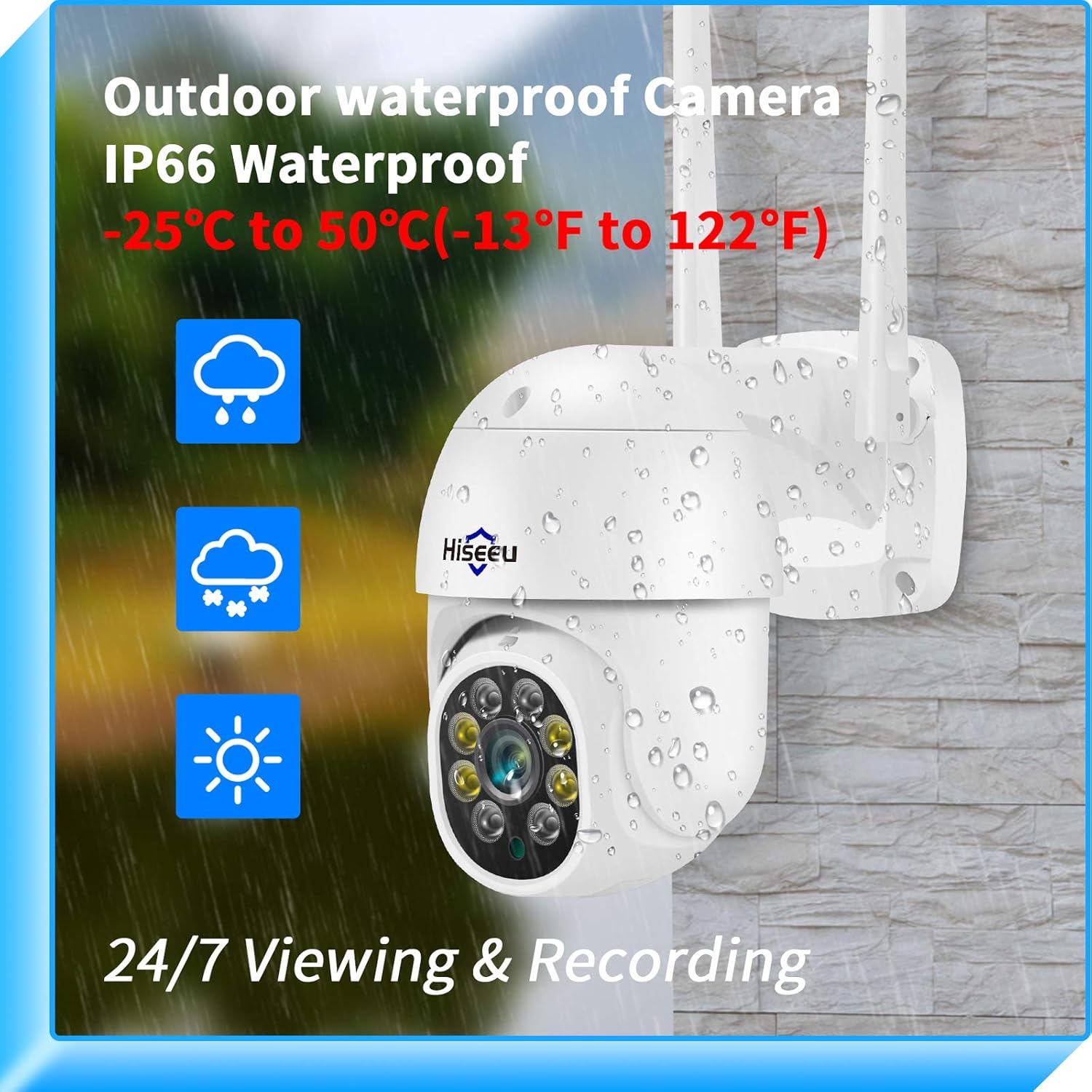 40% Off Discount Hiseeu 2K 360° Pan/Tilt/Zoom WiFi Security Camera Outdoor,Motion Tracking, Floodlights,3MP 2.4G WiFi Camera,Light Alarm,Color Night Vision,PC&Mobile Remote Viewing,Two-Way Audio Security Camerea