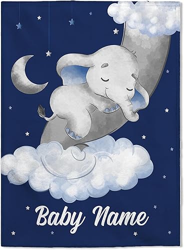 Miniatura 8 de FLOCHIL Personalized Baby Blankets, Custom Baby Blanket - Baby Blanket with Name for Boys, Best Gift for Newborn Elephants Flush Fleece (30x40)