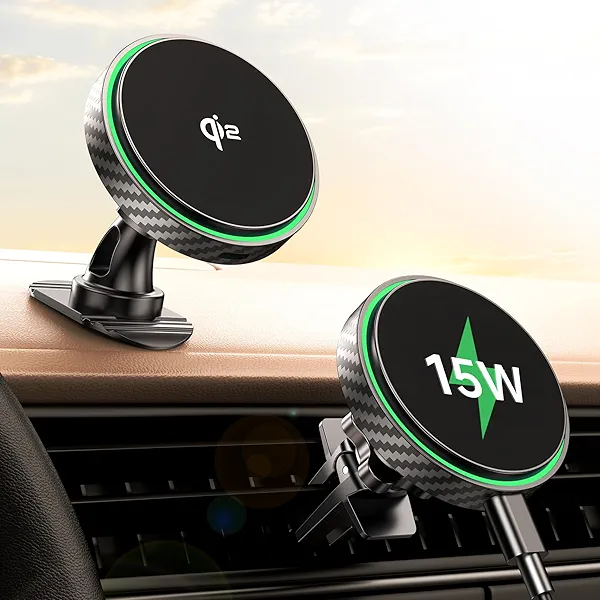 GuMosh for Magsafe Car Mount Charger 2025 New [Qi2 Certified-15W], 360° Rotatation [Dash & Vent] Wireless Car Charger, for iPhone 17 16 15 14 13 12 Series, for Magnetic iPhone Car Accessories, Black