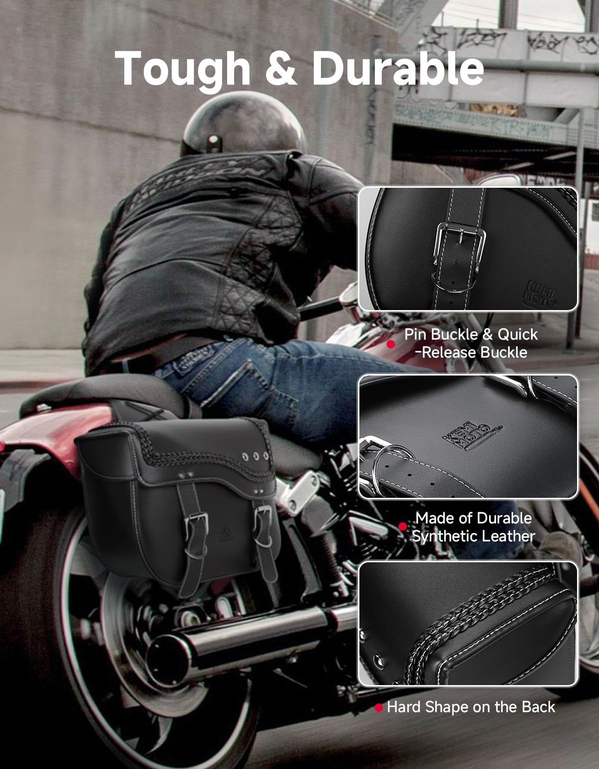 kemimoto Borse Moto Borse Laterali In Pelle Sintetica 30L Doppia Cinghia Borchiata Borse da Sella per Sportster Softail Dyna V-Star Shadow