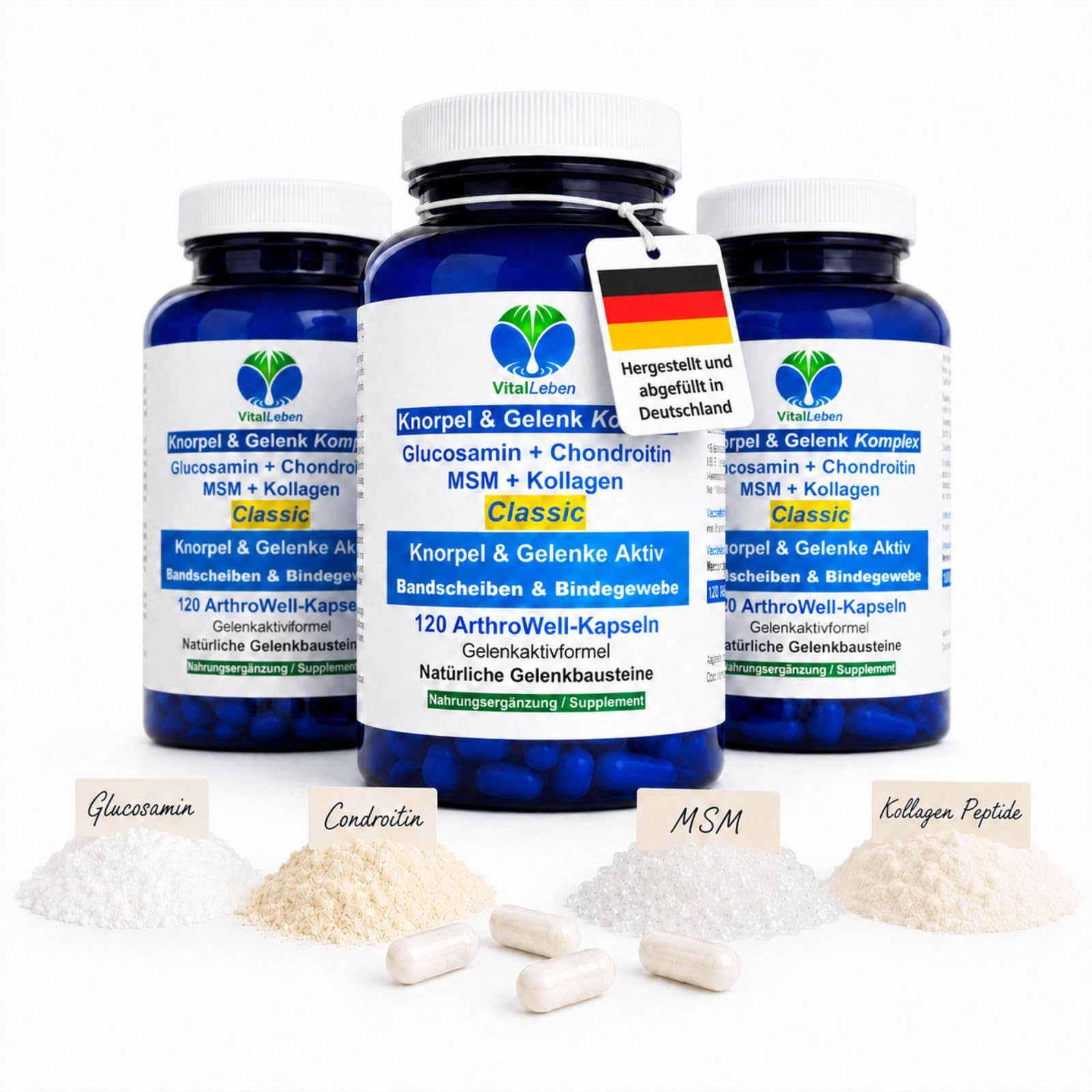 Knorpel-Gelenke-Komplex ArthroWell 360 (3x120) Kapseln Glucosamin Chondroitin MSM Kollagen-Peptide für Beweglichkeit, Rücken, Knie, Hüfte, Haut, Senioren, Älterwerden. OHNE Zusatzstoffe. 26440-3