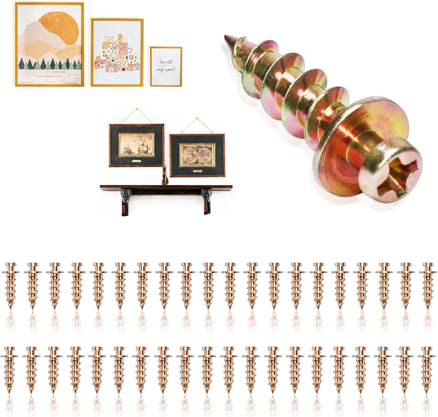laffeya Bear Claw Picture Hanging Screws, Picture Hanging Hardware, Double Headed Picture Hanging Nails for Frames, Mirrors, etc (Gold, 0.8inch)
