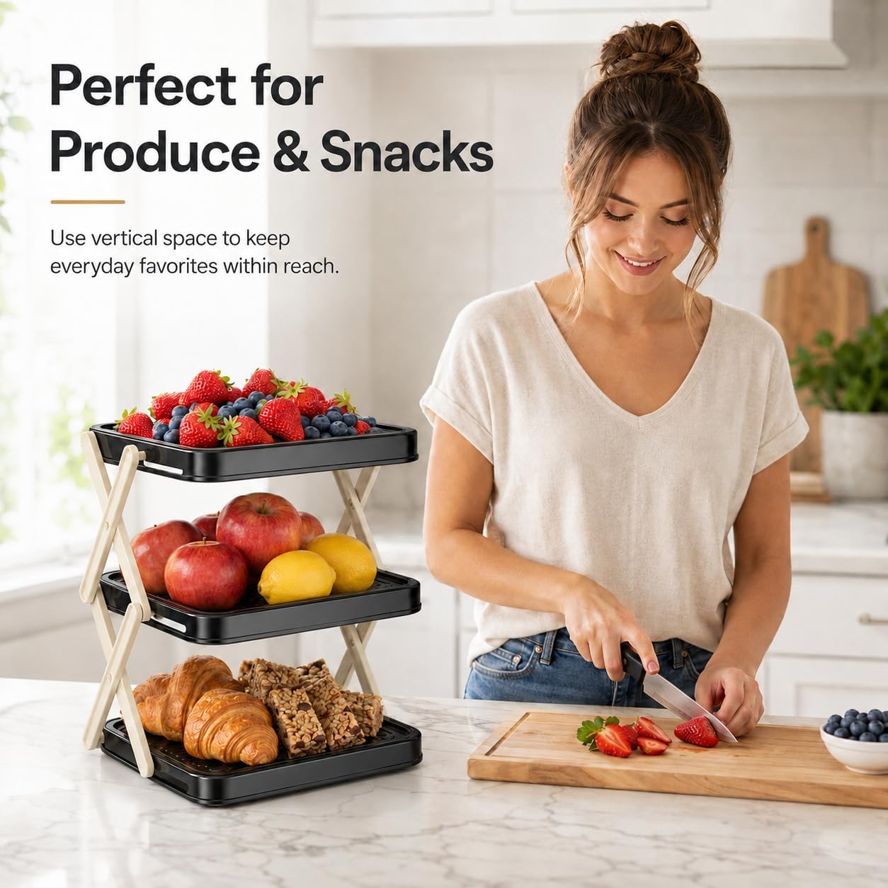 3 Tier Fruit Basket for Kitchen Counter, Hot Pot Side Dish Sundry Rack，Kitchen Counter Organizer image 4