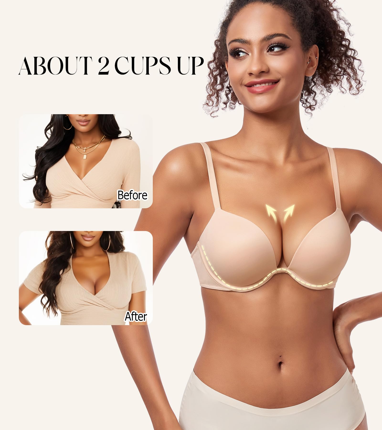 Lemorosy Reggiseno push-up imbottito da donna con profondo scollo a V e ferretto, 2 coppe