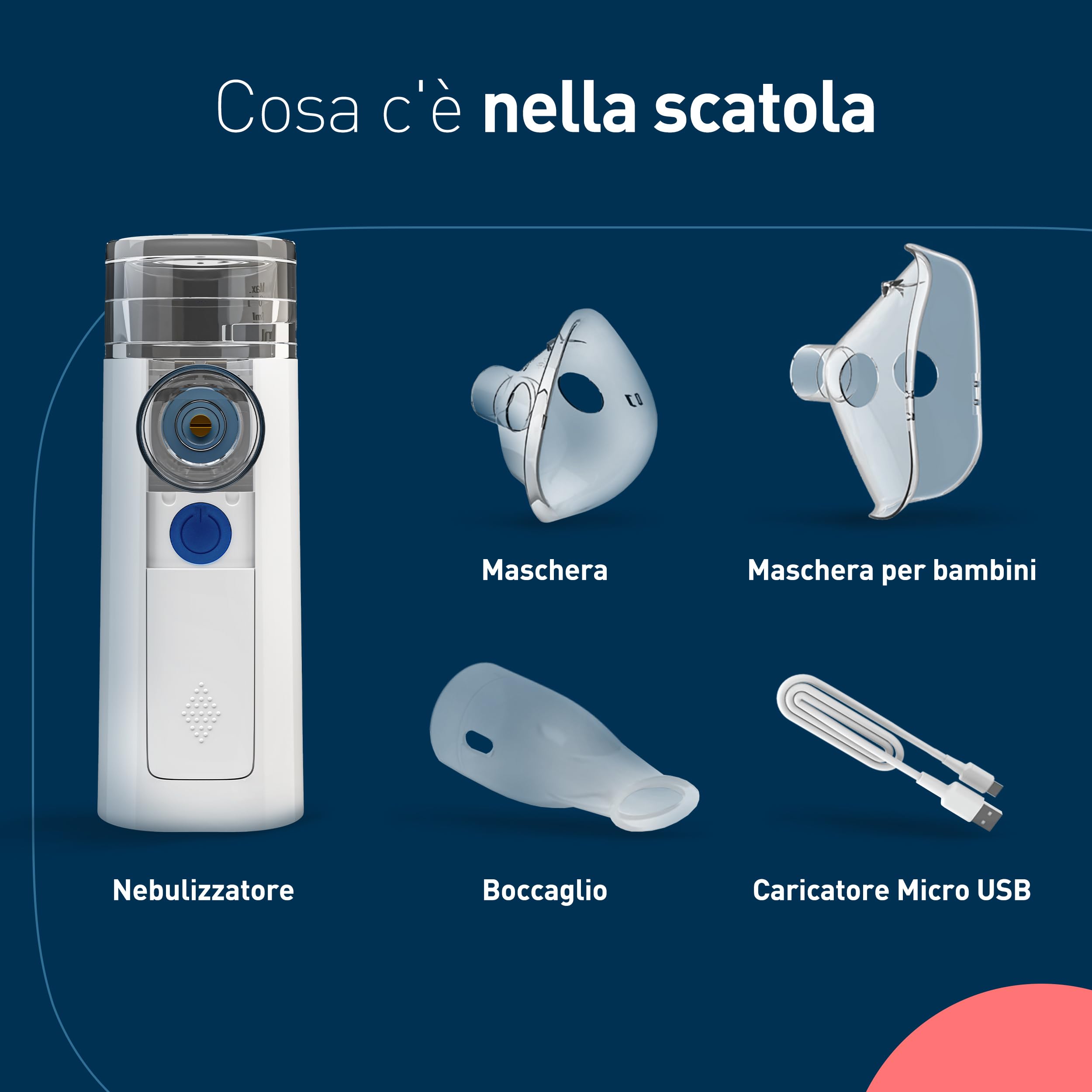 Mini Air 360+ Aerosol Mesh, Macchina aerosol adulti per alleviare tosse e raffreddore, Nebulizzatore silenzioso portatile per adulti e bambini con due maschere e boccaglio inclusi