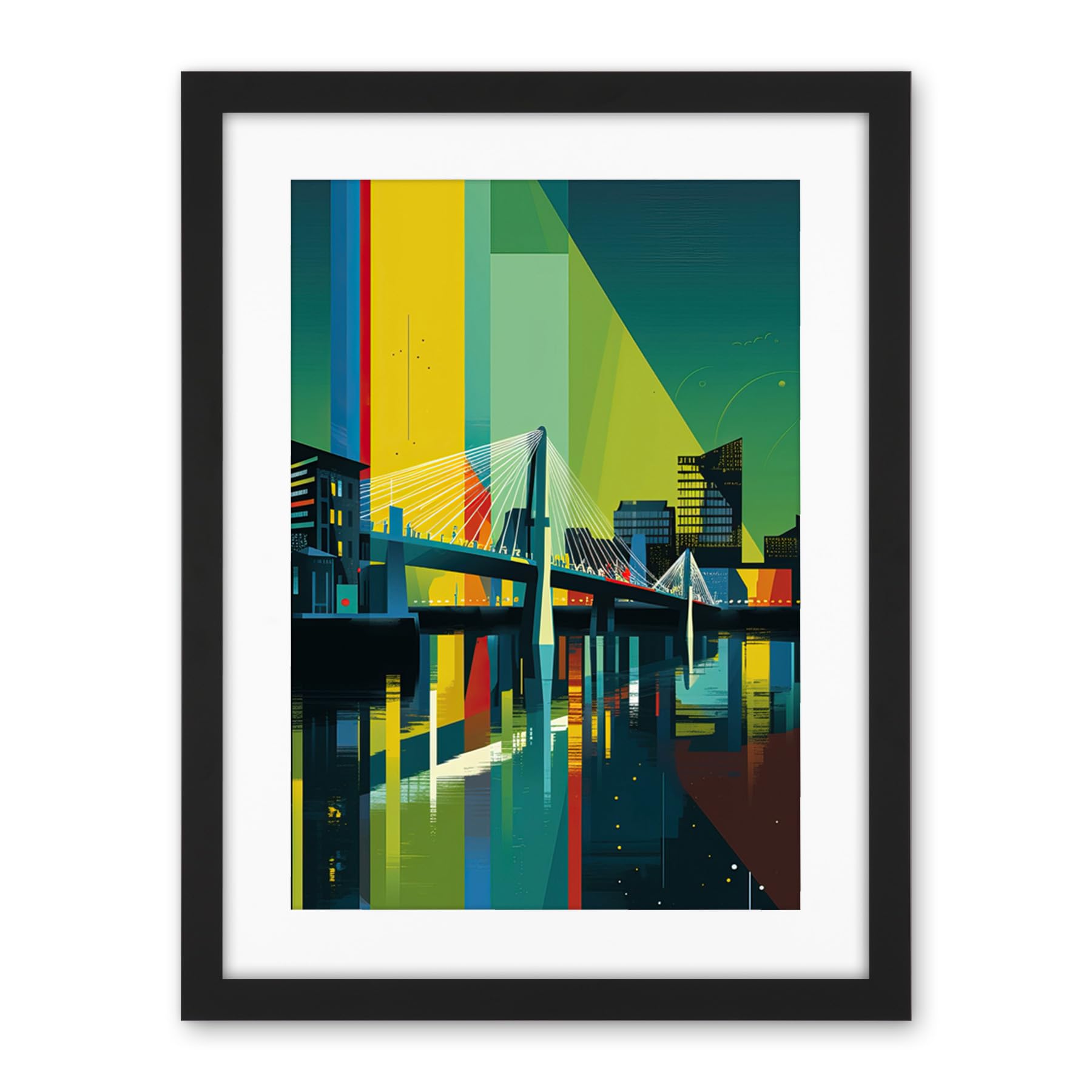 Artery8 Glasgow Bells Bridge Modern Geometric Cityscape Artwork Framed Wall Art Print 18X24 Inch
