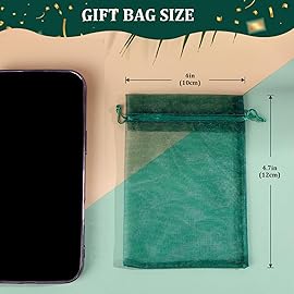 Hopttreely 100PCS Dark Green Organza Bags, 4X4.72 inch Mesh Bags Drawstring Gift Bag, Jewelry Pouches for Party, Christmas, Festival, Bathroom Soaps, Makeup Organza, Wrapping Supplie