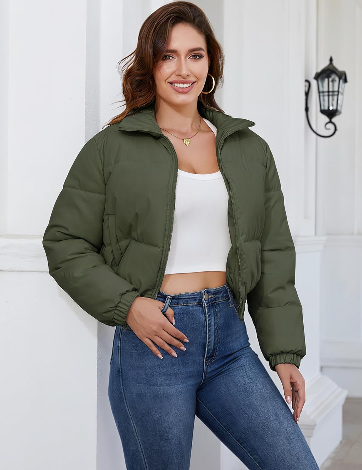 Gihuo Women's Cropped Puffer Jacket Zip Up Winter Short Quilted Jackets Bubble Coat - Image 5