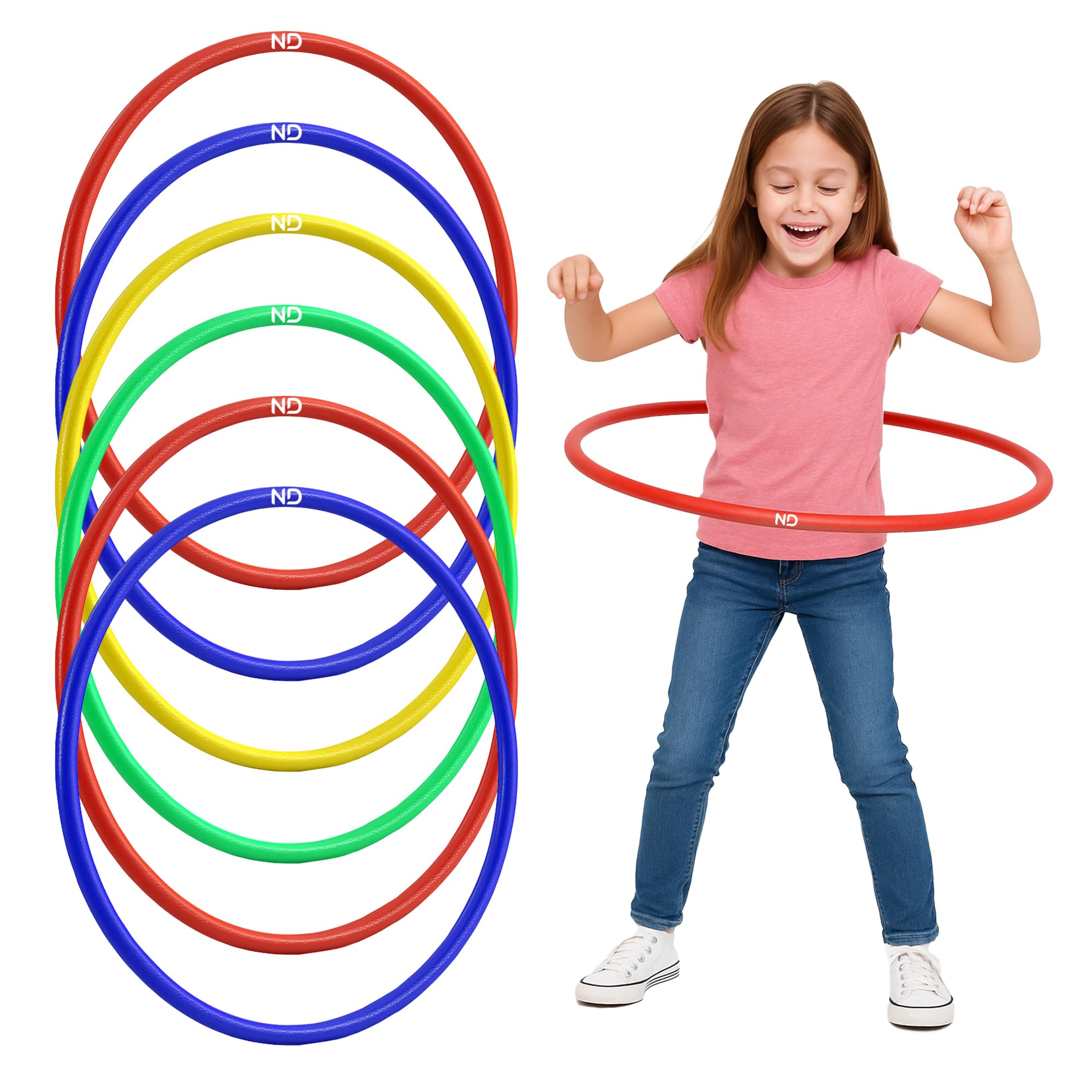 ND Sports Durable Multi-Coloured Hula Hoops for Fitness, Dance & Fun – Lightweight Plastic Exercise Hoops for Adults & Kids – Multiple Sizes and Packs (Pack of 6, 45cm)