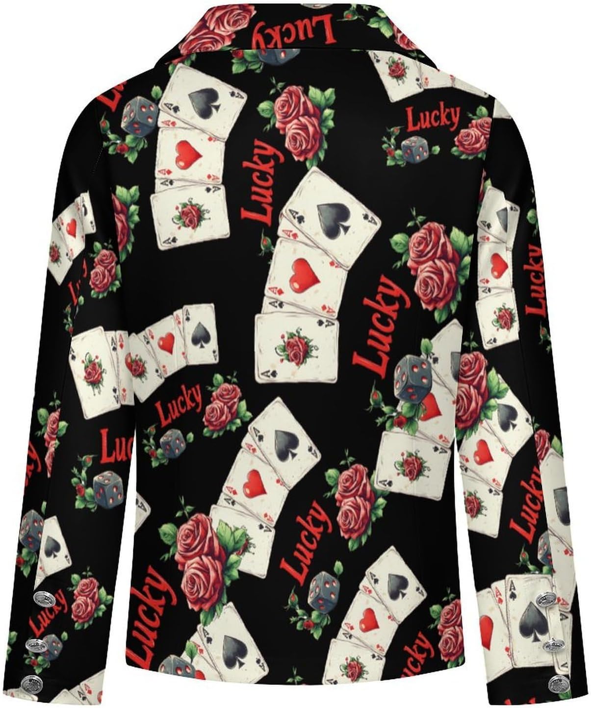 Luckying Gambling Casino Cards And Dice Women's Blazer Long Sleeve Suits Business Casual Blazers Jackets Lapel Open Front Suit