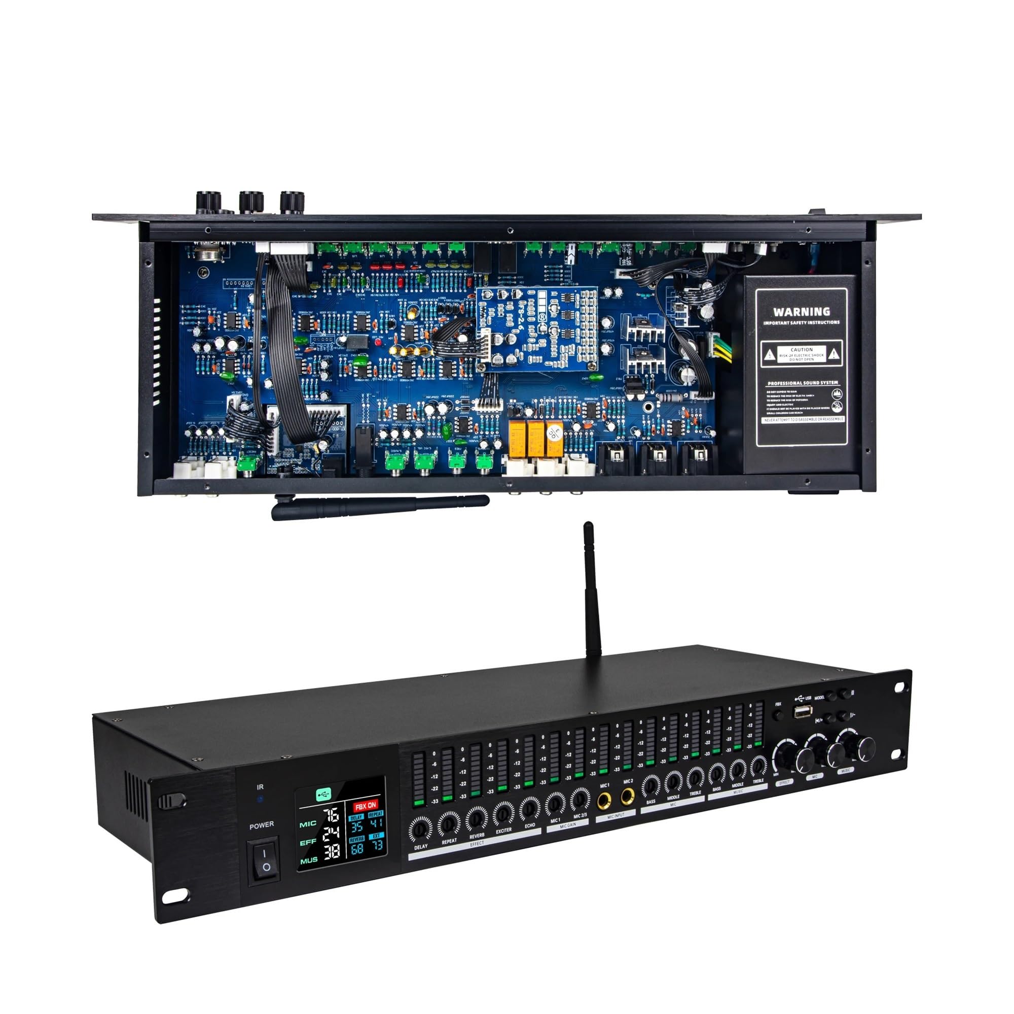 Processeur D'effets Audio KTV Professionnel DSP Bluetooth, Processeur D'égalisation Anti-hurlement, Pré-effecteur For Fête Sur Scène Karaoké(Black)