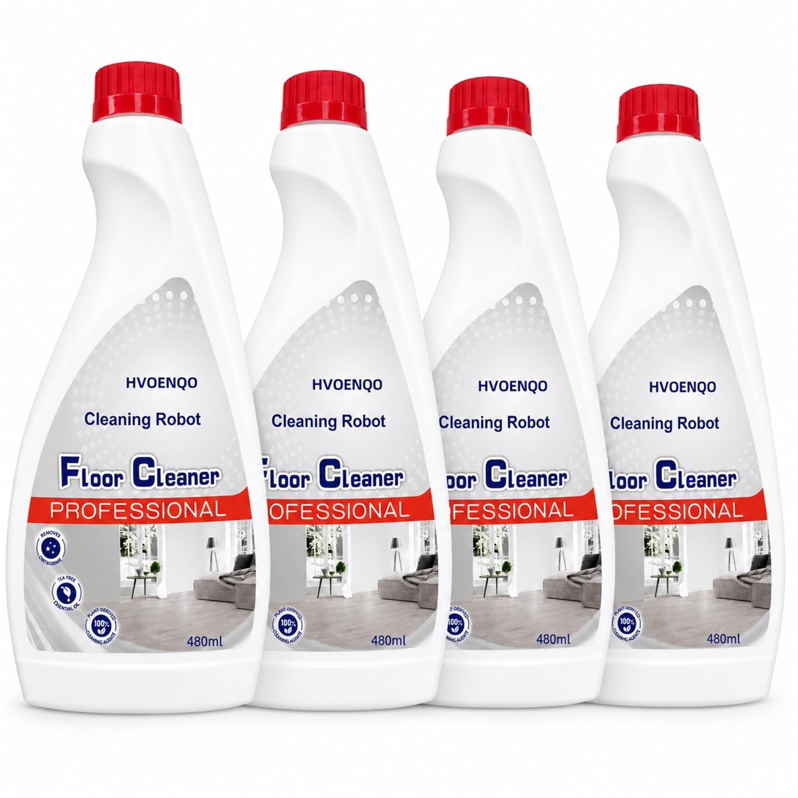Líquido Limpiador for Pisos 480ml, Paquete De 4 Botella | Concentrado a Base de Plantas, Compatible con Roomba, con Función de Limpieza en Húmedo/Seco for Robot Aspirador