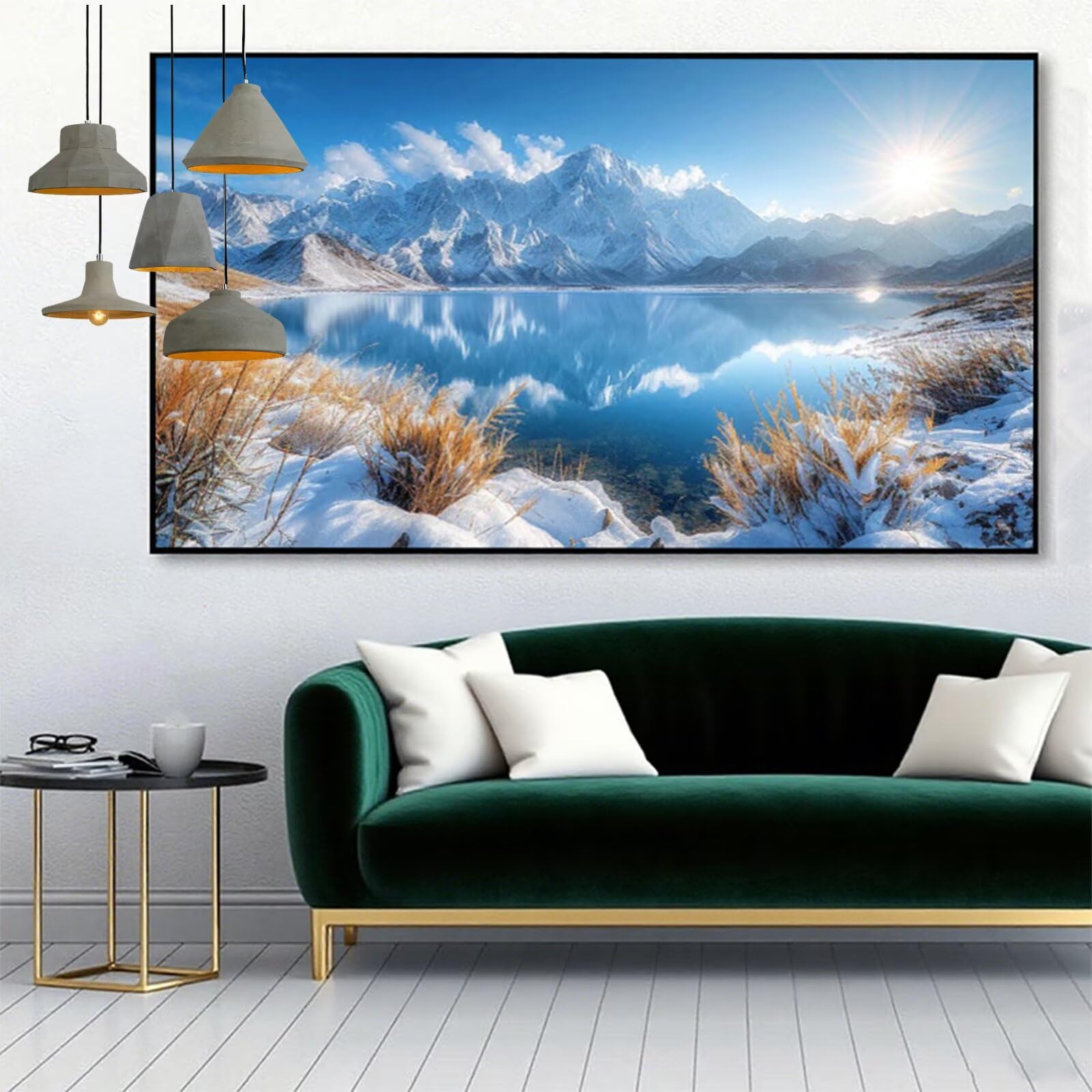 Obraz diamentowy XXL, 70 x 140 cm, obraz diamentowy Snowberg "zrób to sam", malowanie diamentami 5D, zestaw do majsterkowania dla dorosłych, prostokątne kamienie, haft, sztuka rzemiosła, dekoracja
