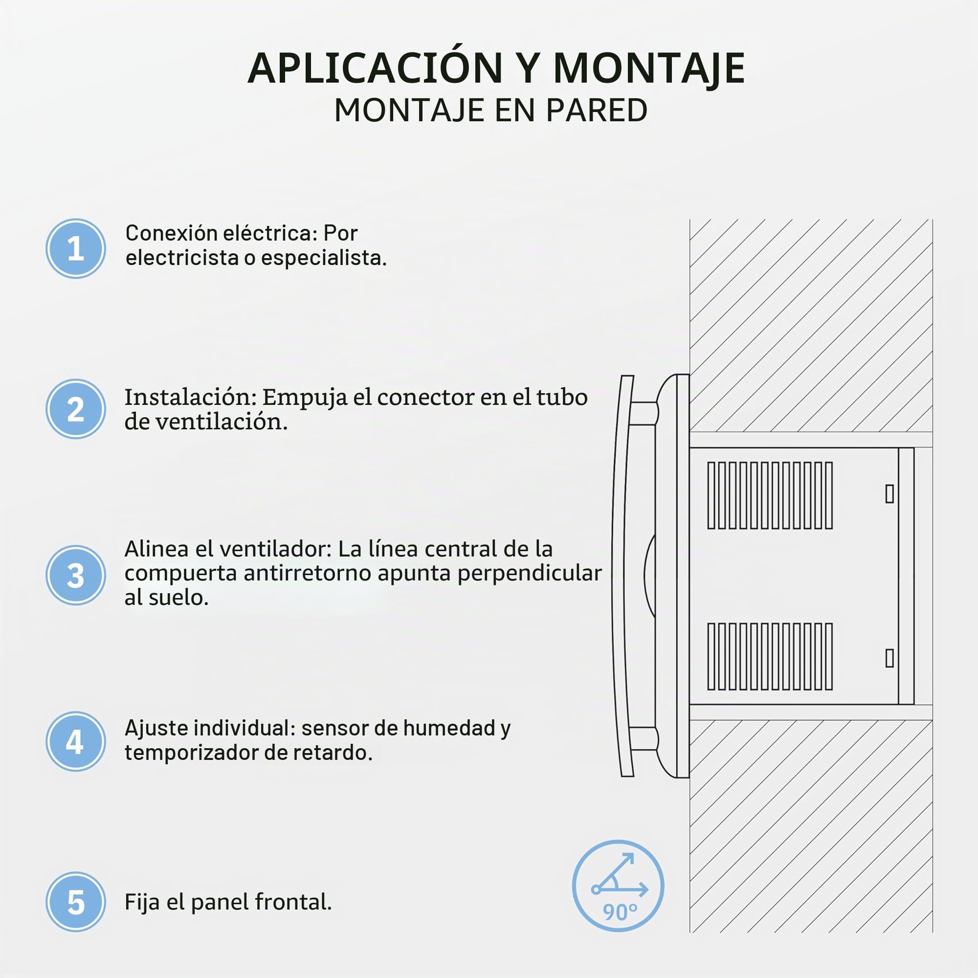 BREEZE Ventilador de Baño 100mm Con Rebosadero y válvula antirretorno, Ventilador de Baño Con Sensor de Humedad, Energéticamente Eficiente, Silencioso, Plástico 12 W, 95m³/h, 32db, Ipx4,