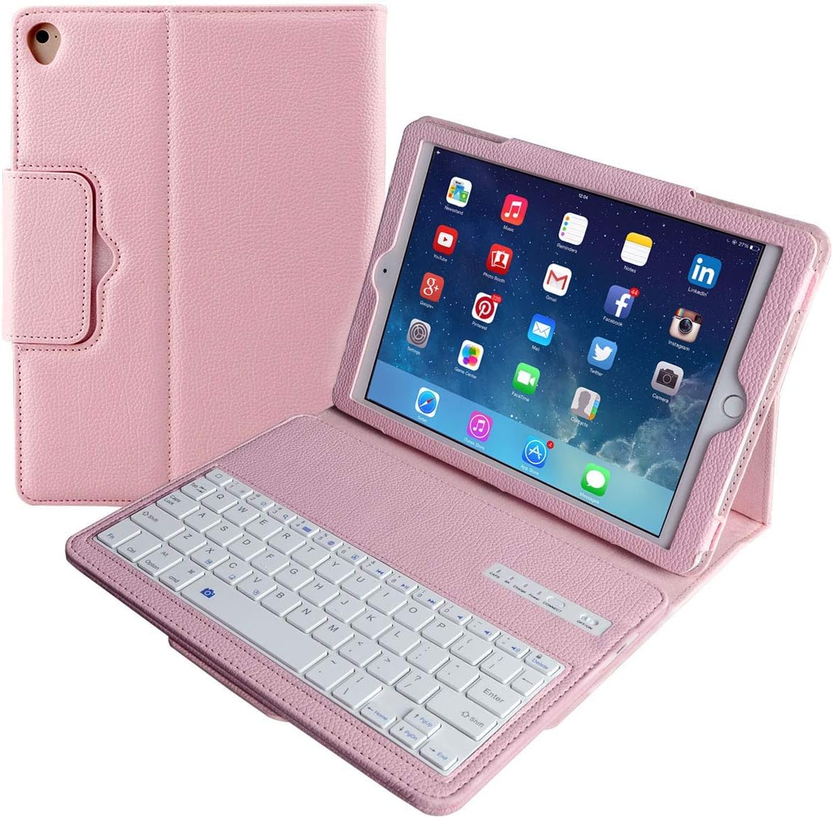 Eoso Keyboard Case for New 2018 iPad, 2017 iPad, iPad Pro 9.7, iPad Air 1 and 2 Folding PU Leather Folio Cover with Removable Bluetooth Keyboard(Pink)