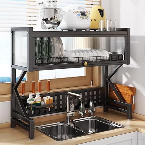 Miniatura 1 de Gdrasuya10 Escurridor de platos de acero de 34 pulgadas sobre el fregadero, escurridor de platos de cocina de 2 niveles con escurridor, escurridor